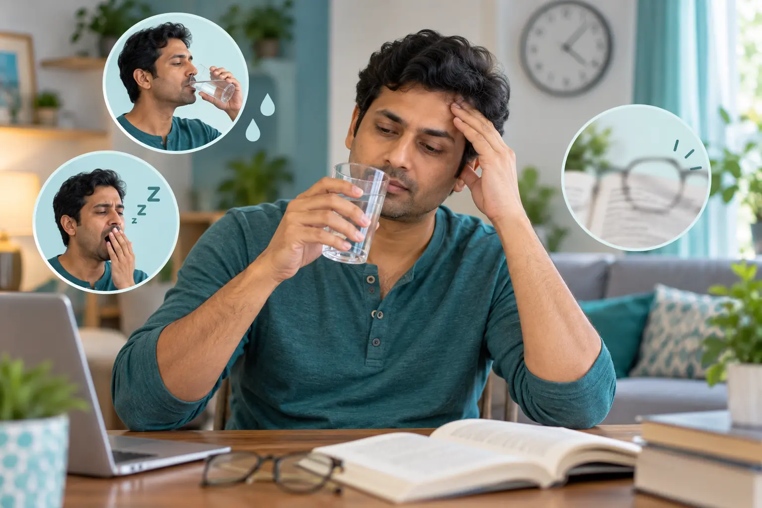 वारंवार तहान, थकवा आणि अस्पष्ट दिसणे अशी संभाव्य लक्षणे जाणवणारी व्यक्ती
